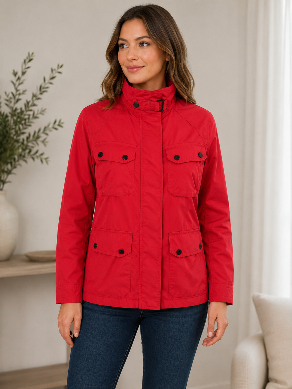 Lauren Ralph Lauren Active S Red Utility Field Jacket Military Belt Collar Prep